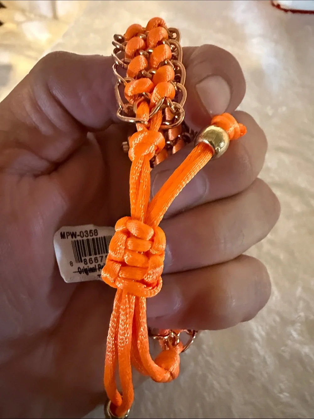 Gold-Tone Women's Watch with Orange Woven Chain /Woven Band